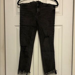 Free People Black Distressed Skinny Jeans with Frayed Hem